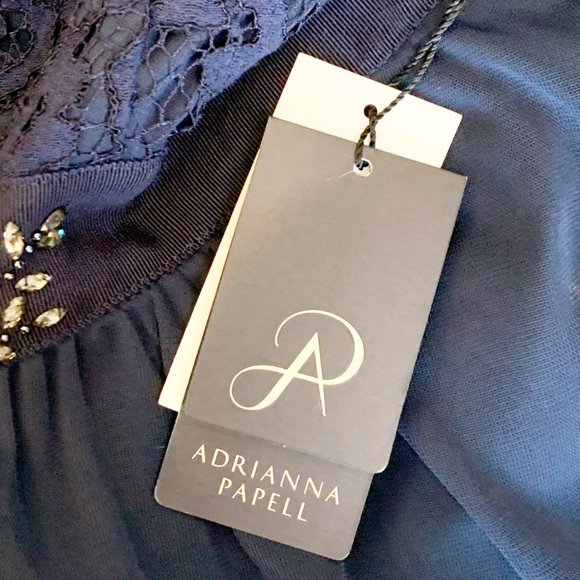 Adrianna Papell | Women's Navy Blue Lace & Chiffon Evening Gown | Size: 8 - Picture 9 of 13